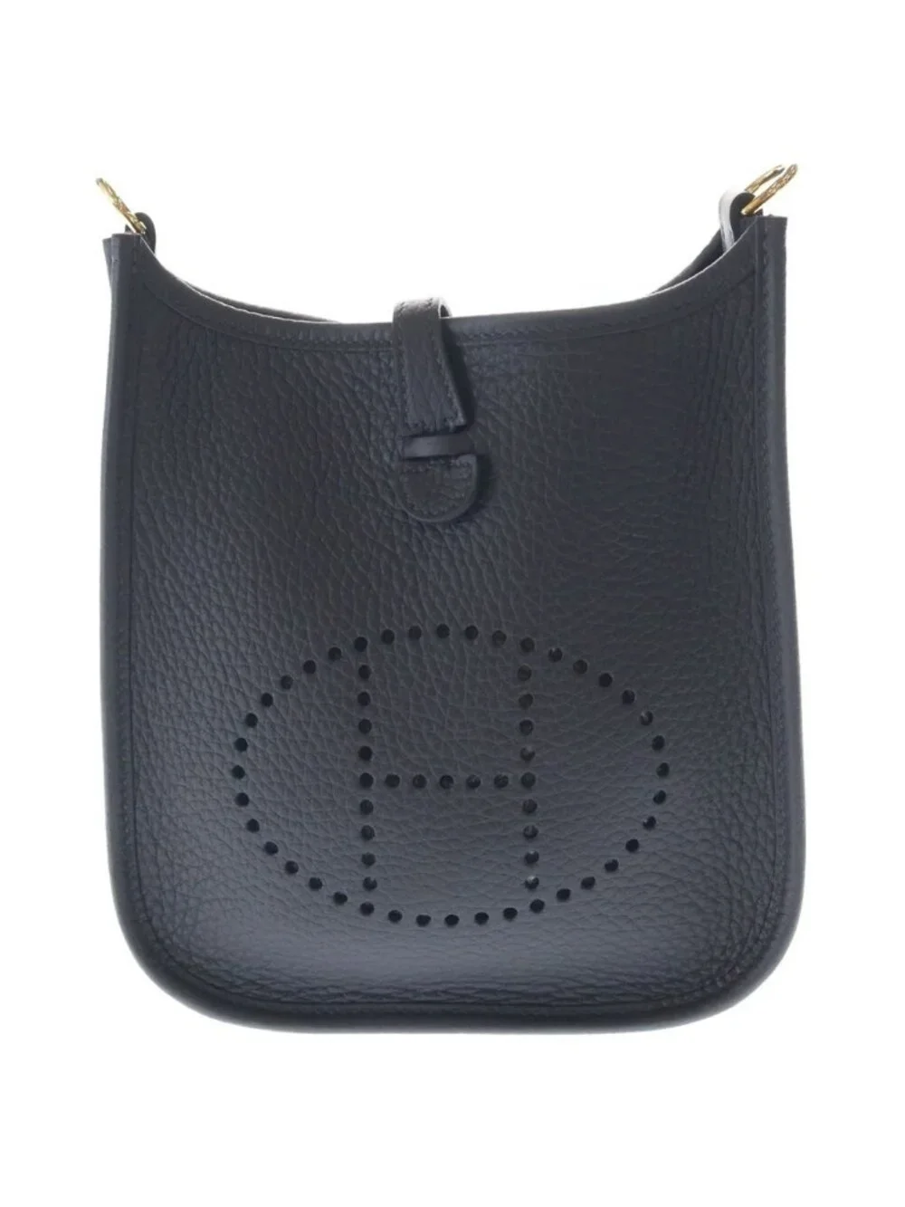 Hermes Evelyne TPM Canvas Togo Shoulder Bag Gold Dark Navy